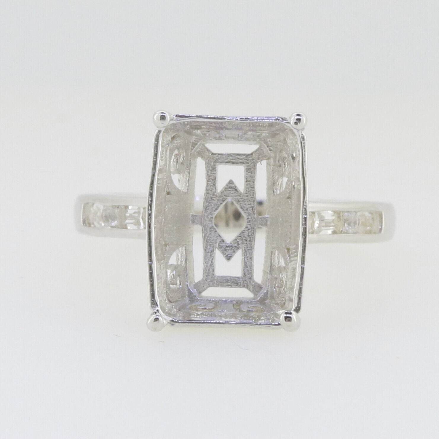 Sterling Silver Semi Mount Ring Setting for Emerald OCT 14x10mm Baguette - Syzjewelry
