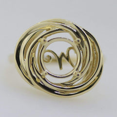 14K Yellow Gold Semi Mount Ring Setting Round RD 9x9mm Modern design Swirl Ring - Syzjewelry
