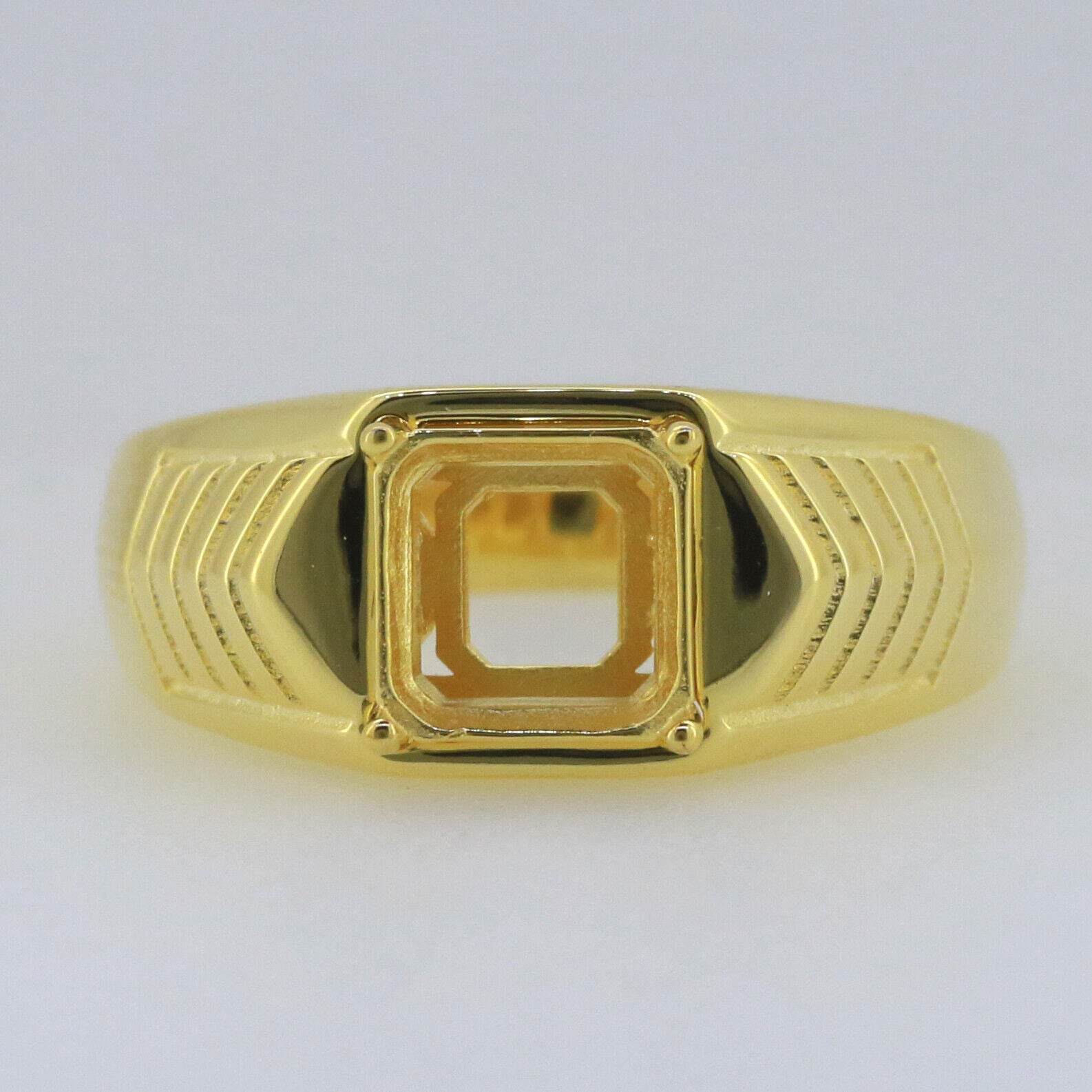 Men's Ring Settings Sterling Silver Ring Mounting Asscher Square Emerald SQ 8x8m - Syzjewelry