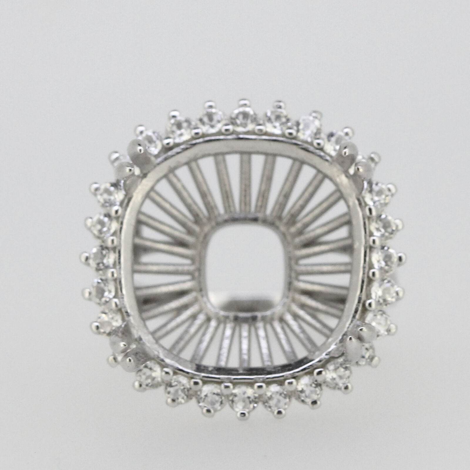 Sterling Silver Semi Mount Ring Setting Cushion CU 15x15mm Halo White Topaz - Syzjewelry