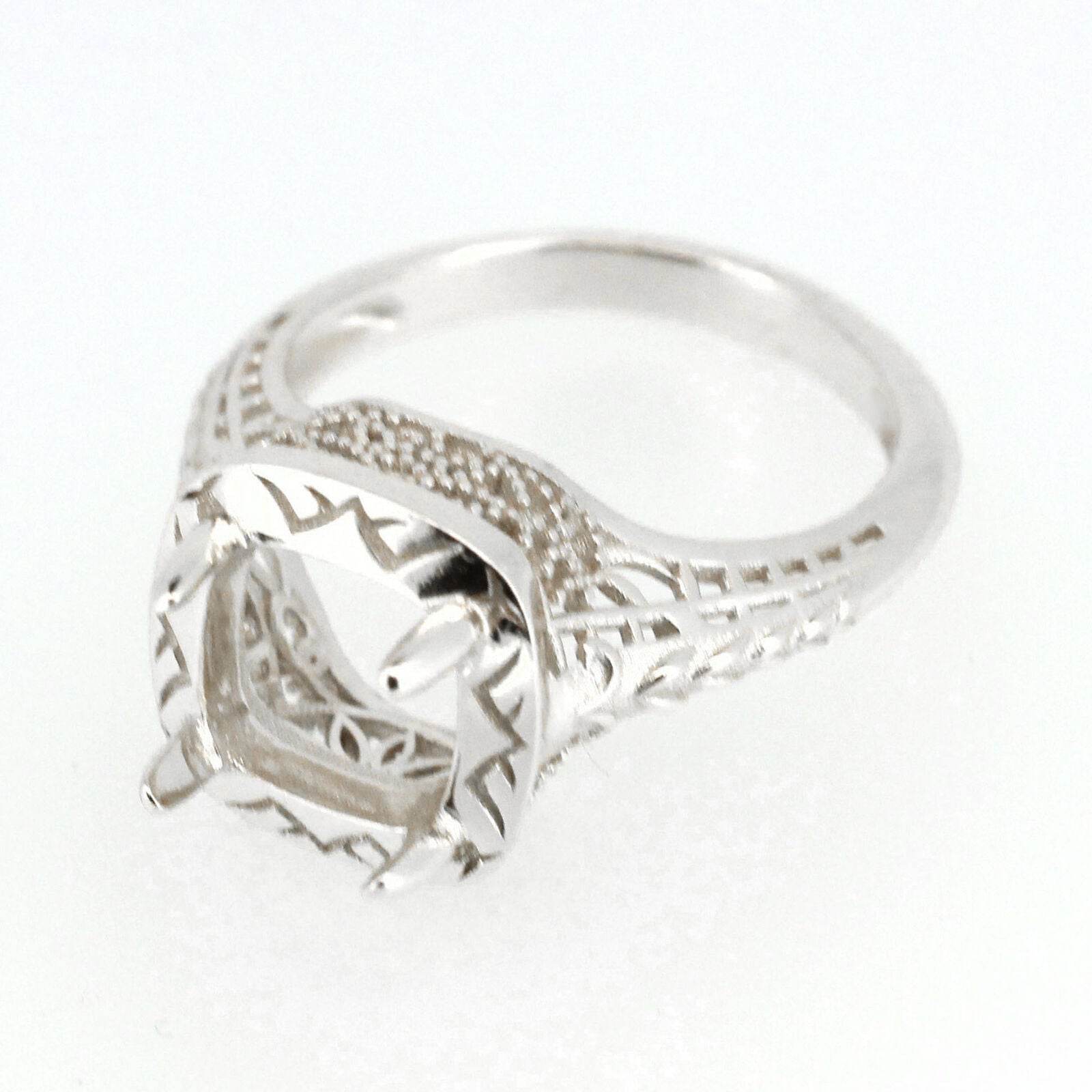 Art Deco Style Sterling Silver Semi Mount Ring Setting Cushion CU 7x7mm - Syzjewelry