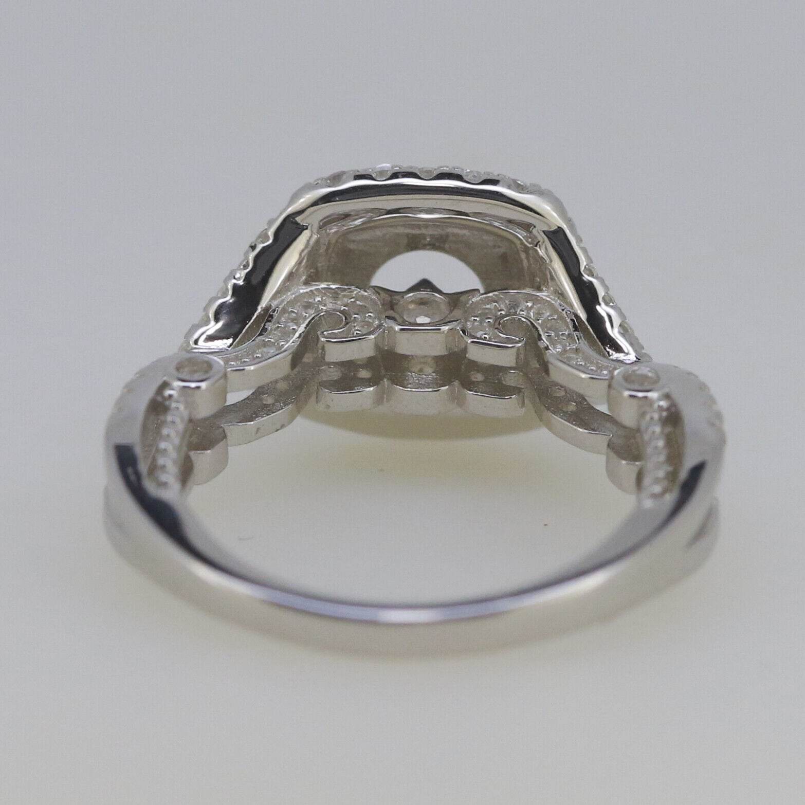 Sterling Silver Semi Mount Ring Setting Round RD 6.5x6.5mm Halo Engage - Syzjewelry