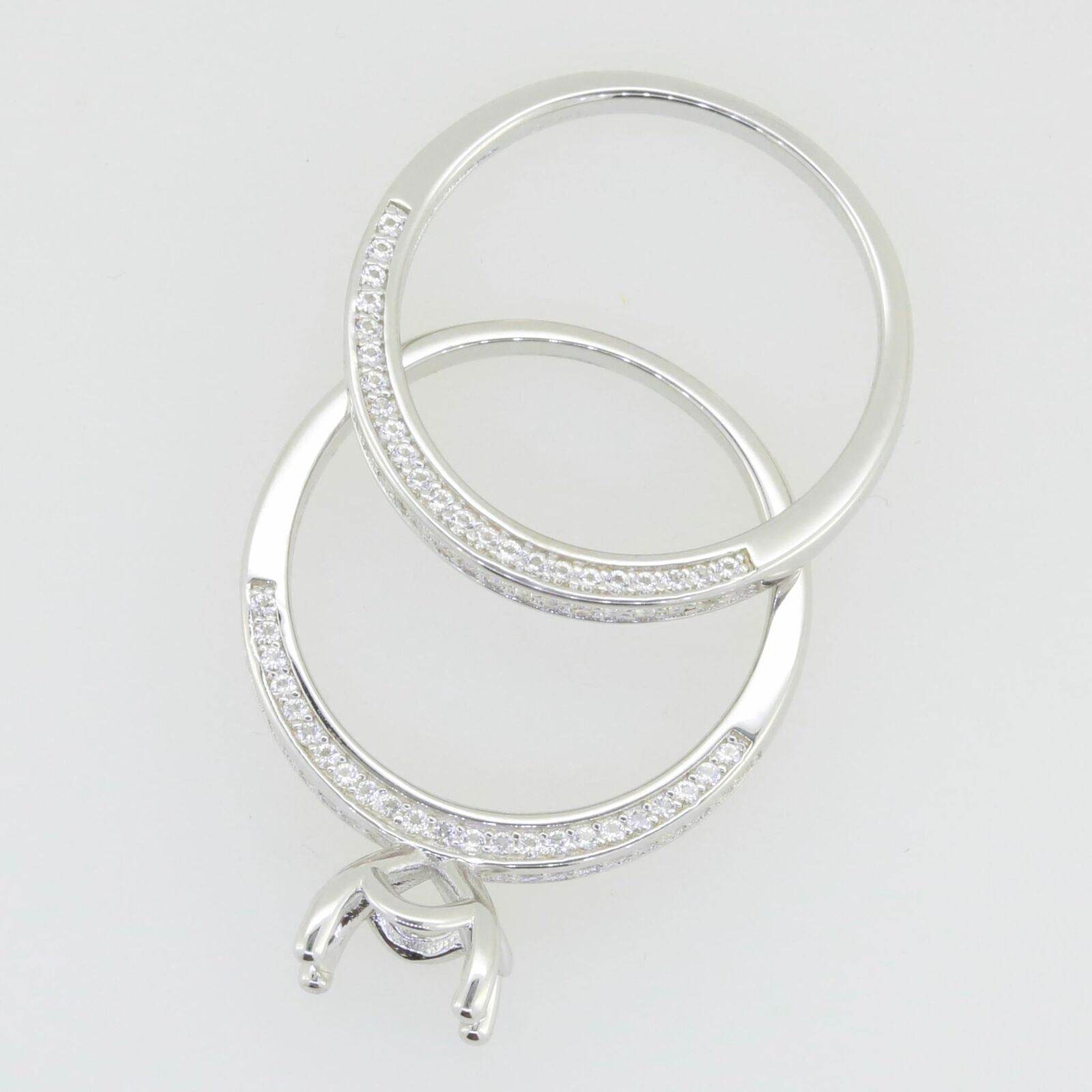 2 piece Set 14K White Gold Semi Mount Ring Setting Round RD 8x8mm Engagement - Syzjewelry