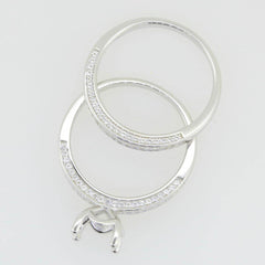 2 piece Set 14K White Gold Semi Mount Ring Setting Round RD 8x8mm Engagement - Syzjewelry