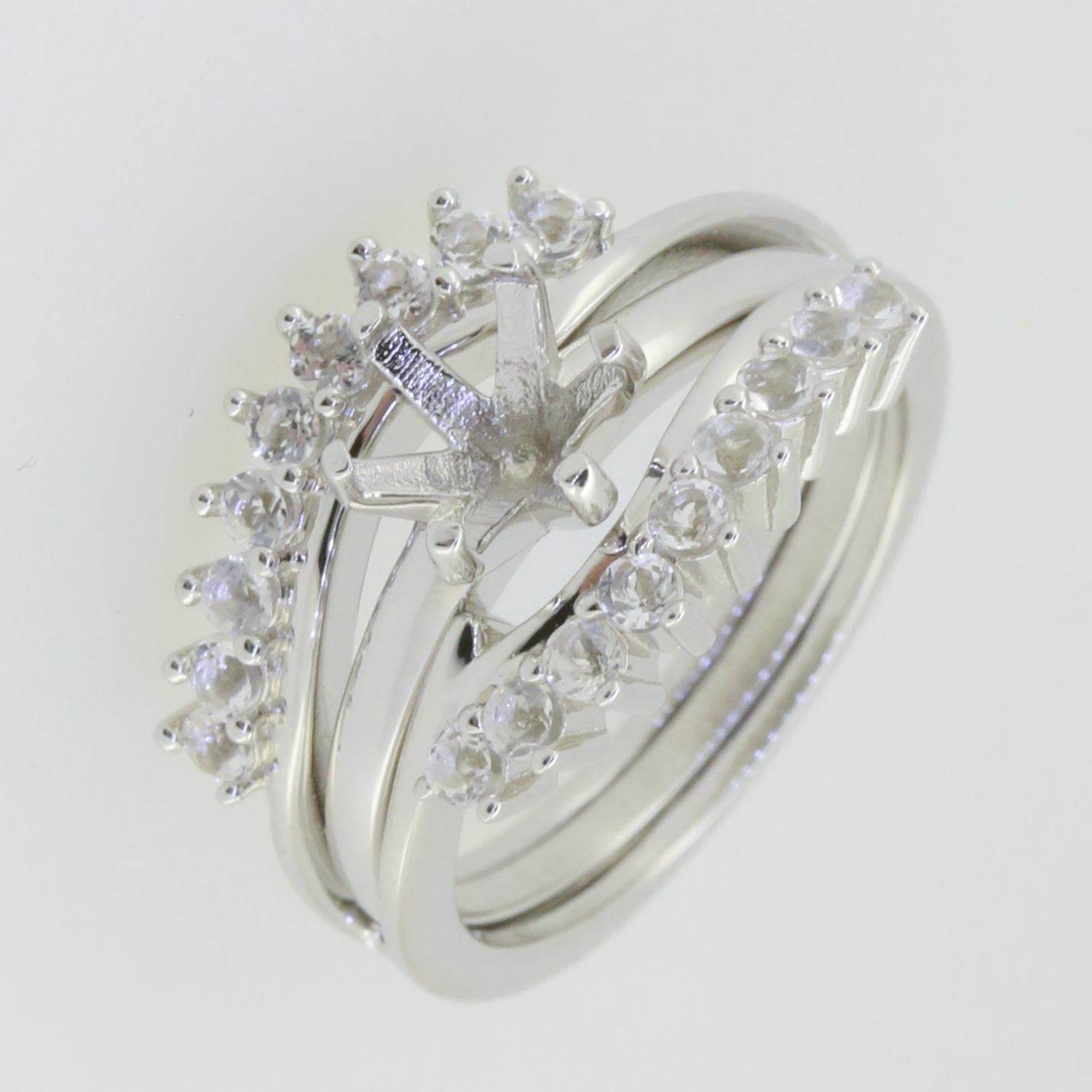 2 piece Set 14K White Gold Semi Mount Ring Setting Round RD 7x7mm - Syzjewelry