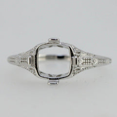 Art Deco Style Sterling Silver Semi Mount Ring Setting Cushion CU 8x8mm - Syzjewelry