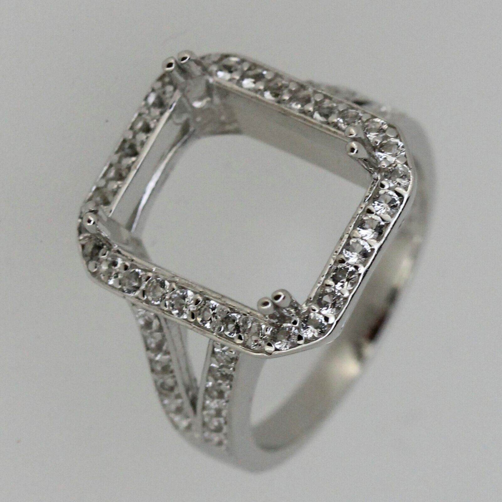 Sterling Silver Semi Mount Ring Setting Emerald OCT 12x10mm Halo White Topaz - Syzjewelry