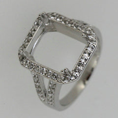 Sterling Silver Semi Mount Ring Setting Emerald OCT 12x10mm Halo White Topaz - Syzjewelry