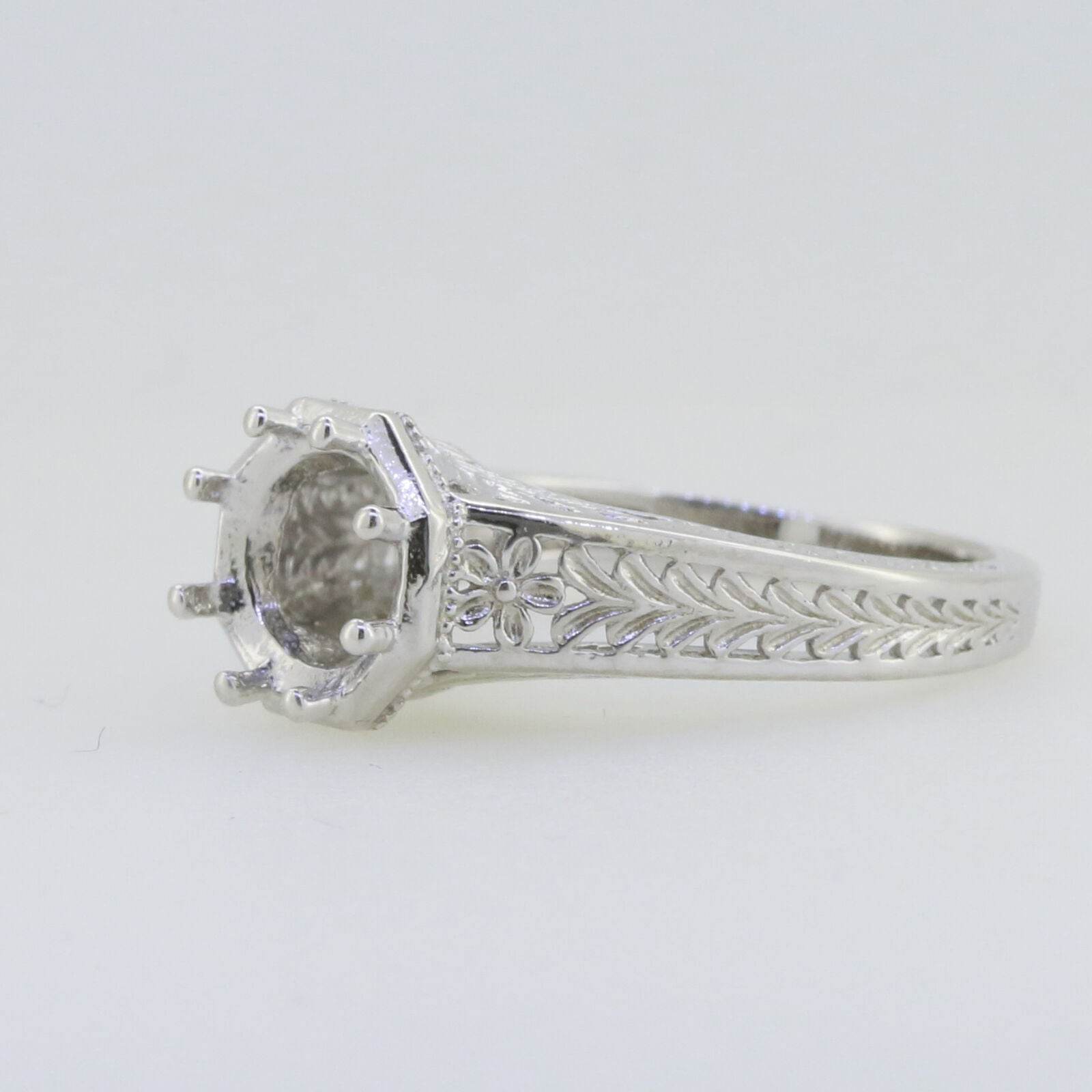 Sterling Silver Semi Mount Ring Setting Round RD 8x8mm Art Nouveau Style - Syzjewelry