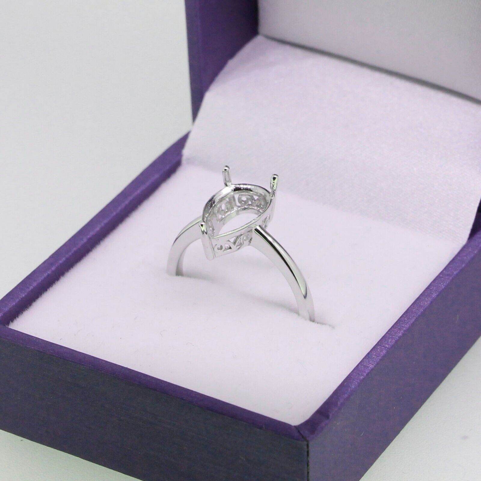 Sterling Silver Semi Mount Ring Setting Pear Cut PE 12x8mm filigree - Syzjewelry