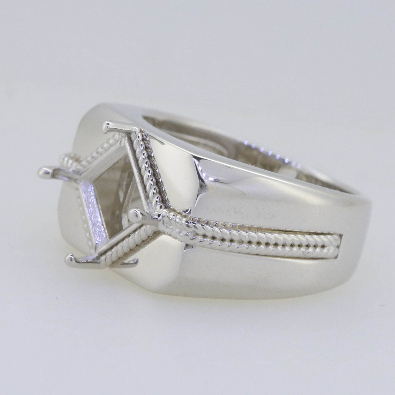Men's Sterling Silver Semi Mount Ring Setting Princess SQ 7X7mm White - Syzjewelry