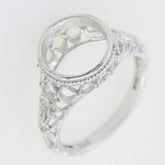 Art Deco Style Sterling Silver Semi Mount Ring Setting Round RD 9x9mm - Syzjewelry