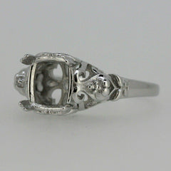 Sterling Silver Semi Mount Ring Setting Cushion CU 8x8mm Vintage Reproductio Art Deco Fleur De Lis - Syzjewelry