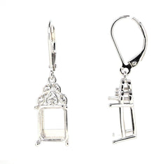 Sterling Silver Semi Mount Earrings Setting OCT 10X8mm Leverback White - Syzjewelry