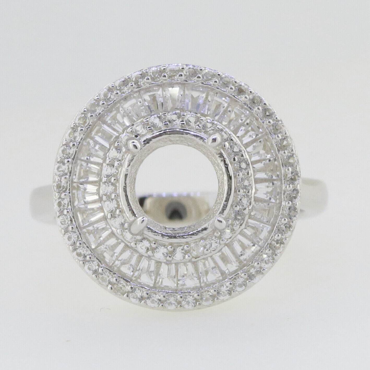 Sterling Silver Semi Mount Earrings Setting Round RD 8x8mm Baguette Tr - Syzjewelry