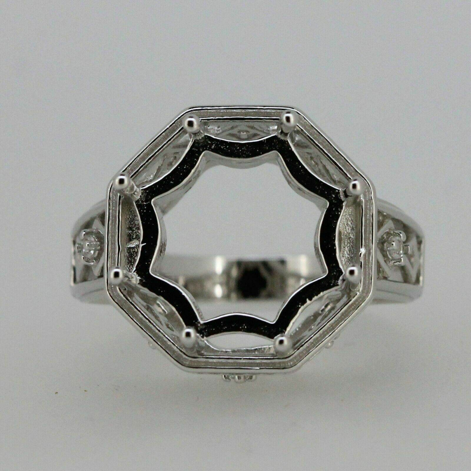 Art Deco Style Sterling Silver Semi Mount Ring Setting Round RD 17x17mm - Syzjewelry