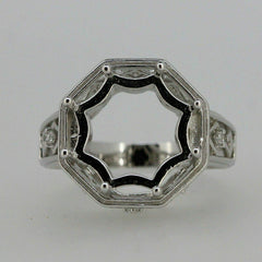 Art Deco Style Sterling Silver Semi Mount Ring Setting Round RD 17x17mm - Syzjewelry