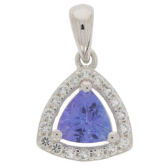 Sterling Silver Semi Mount Pendant Setting Trillion TR 7x7mm Halo - Syzjewelry