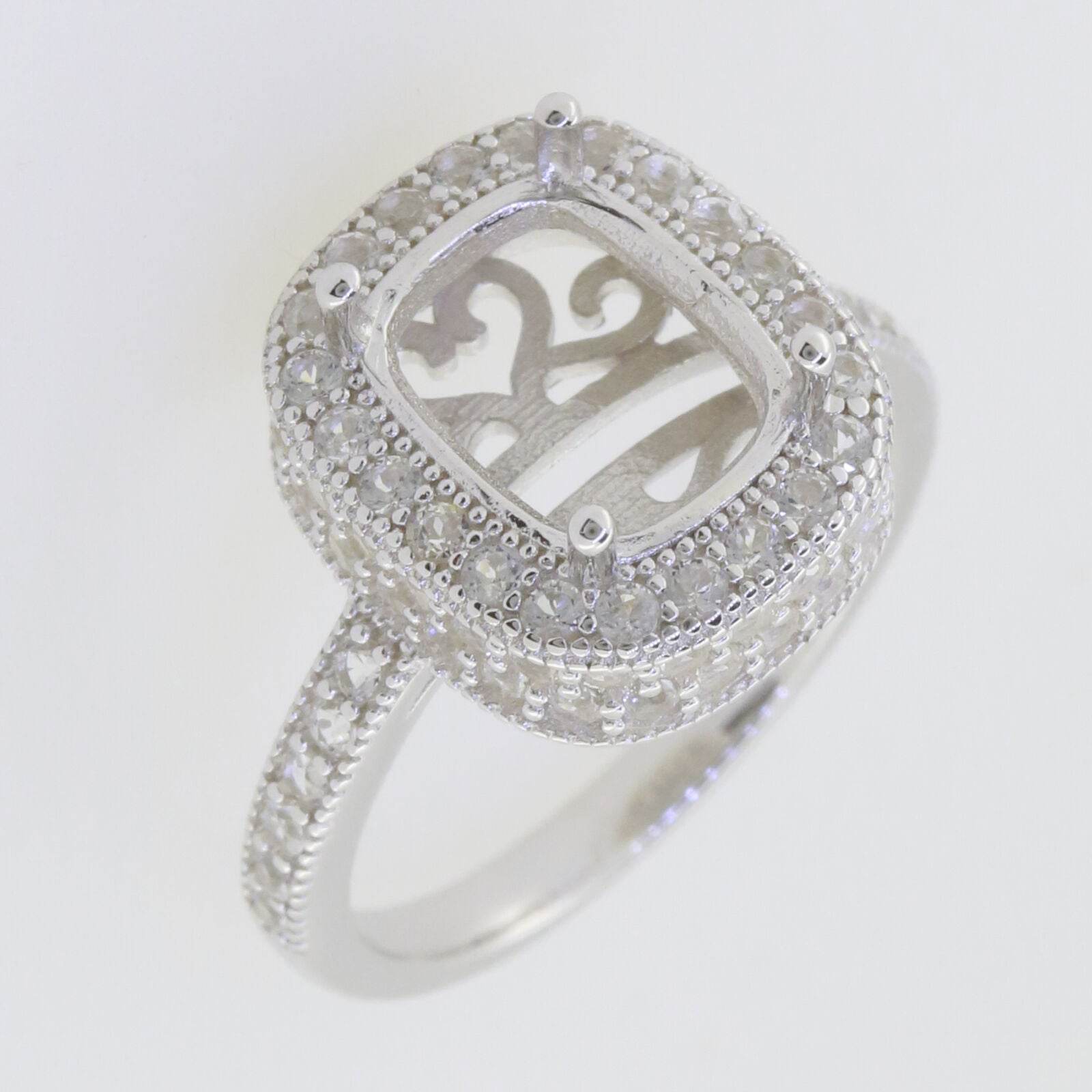 Sterling Silver Semi Mount Ring Setting Cushion CU 10x8mm Halo - Syzjewelry