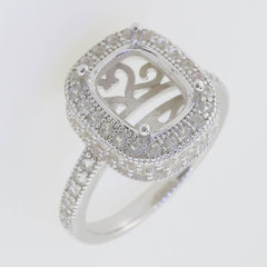 Sterling Silver Semi Mount Ring Setting Cushion CU 10x8mm Halo - Syzjewelry