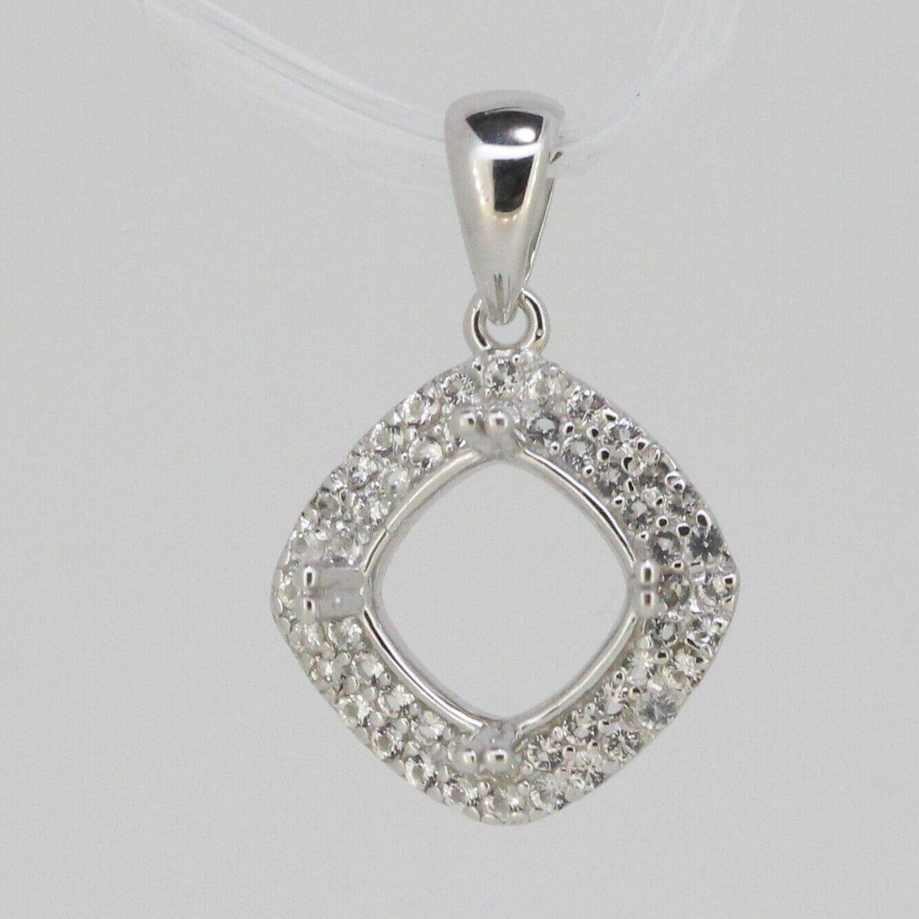 Sterling Silver Semi Mount Pendant Setting Cushion Cu 8x8mm Double Halo Topaz So - Syzjewelry