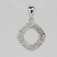 Sterling Silver Semi Mount Pendant Setting Cushion Cu 8x8mm Double Halo Topaz So - Syzjewelry