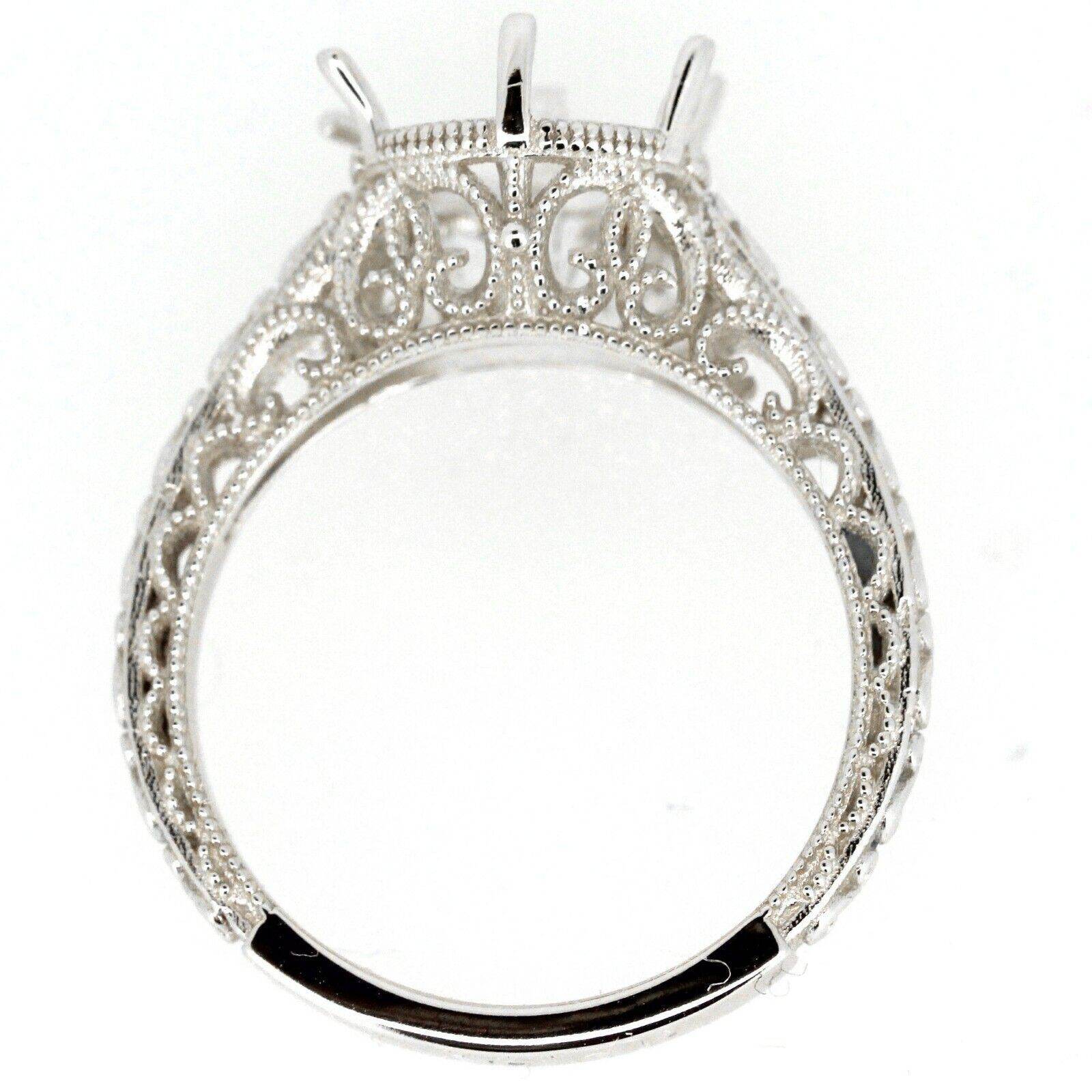 Sterling Silver Semi Mount Ring Setting Round RD 8x8mm Art Deco Style L142 - Syzjewelry