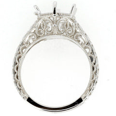 Sterling Silver Semi Mount Ring Setting Round RD 8x8mm Art Deco Style L142 - Syzjewelry