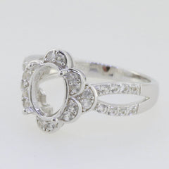 Sterling Silver Semi Mount Ring Setting Oval OV 9x7mm Halo Split Shank - Syzjewelry