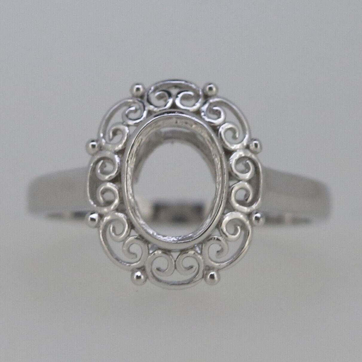 Vintage Style Sterling Silver Semi Mount Ring Setting Oval OV 8x6mm Filigree - Syzjewelry