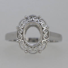 Vintage Style Sterling Silver Semi Mount Ring Setting Oval OV 8x6mm Filigree - Syzjewelry