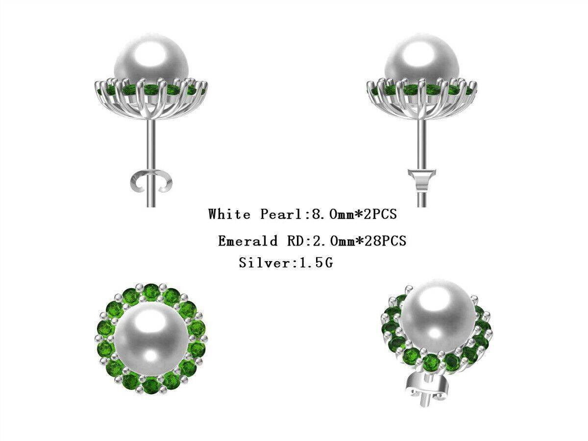 14K White Gold Semi Mount Earrings Setting Pearl Round RD 10x10mm - Syzjewelry