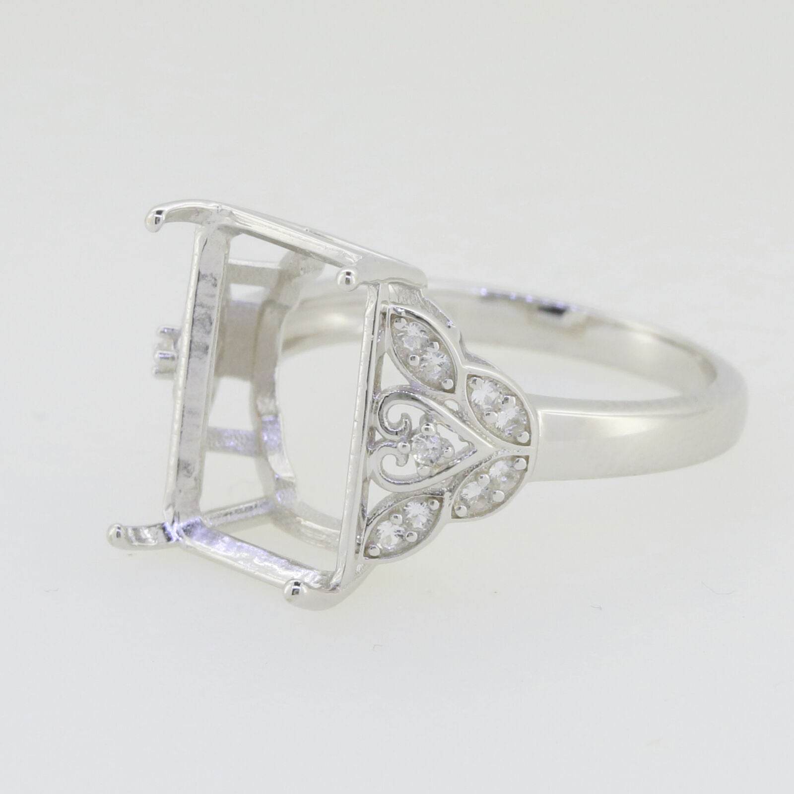 Sterling Silver Semi Mount Ring Setting Emerald OCT 14x10mm side stone - Syzjewelry