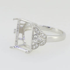 Sterling Silver Semi Mount Ring Setting Emerald OCT 14x10mm side stone - Syzjewelry