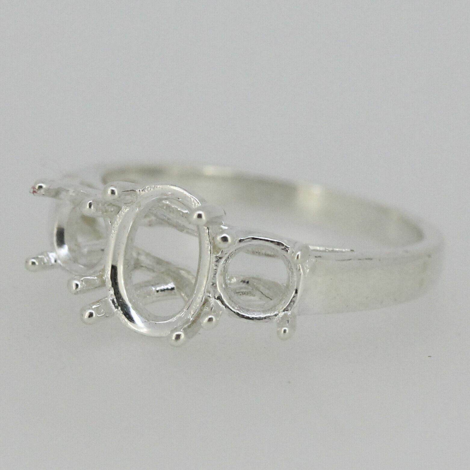 Sterling Silver Semi Mount Ring Setting OV 8x6mm RD 5x5mm 3 Stone Trellis - Syzjewelry