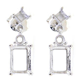 Sterling Silver Semi Mount Earrings Setting OCT 10x8 RD 3x3mm Dangle - Syzjewelry