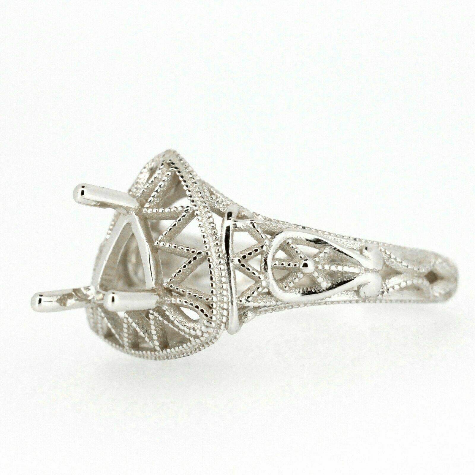 Art Deco Style Sterling Silver Semi Mount Ring Setting Trillion Tri 6x6mm - Syzjewelry