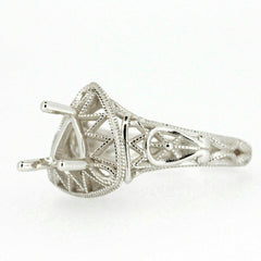 Art Deco Style Sterling Silver Semi Mount Ring Setting Trillion Tri 6x6mm - Syzjewelry