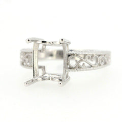 Sterling Silver Semi Mount Ring Setting Emerald Cut Oct 10x8mm Filigree - Syzjewelry