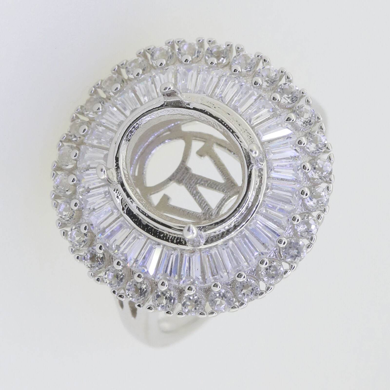 Sterling Silver Semi Mount Ring Setting Oval OV 12x10mm Baguette Halo - Syzjewelry