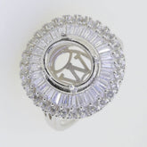 Sterling Silver Semi Mount Ring Setting Oval OV 12x10mm Baguette Halo - Syzjewelry