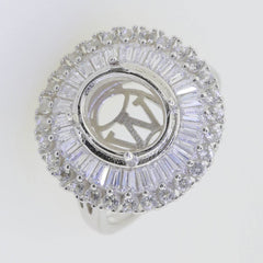 Sterling Silver Semi Mount Ring Setting Oval OV 12x10mm Baguette Halo - Syzjewelry