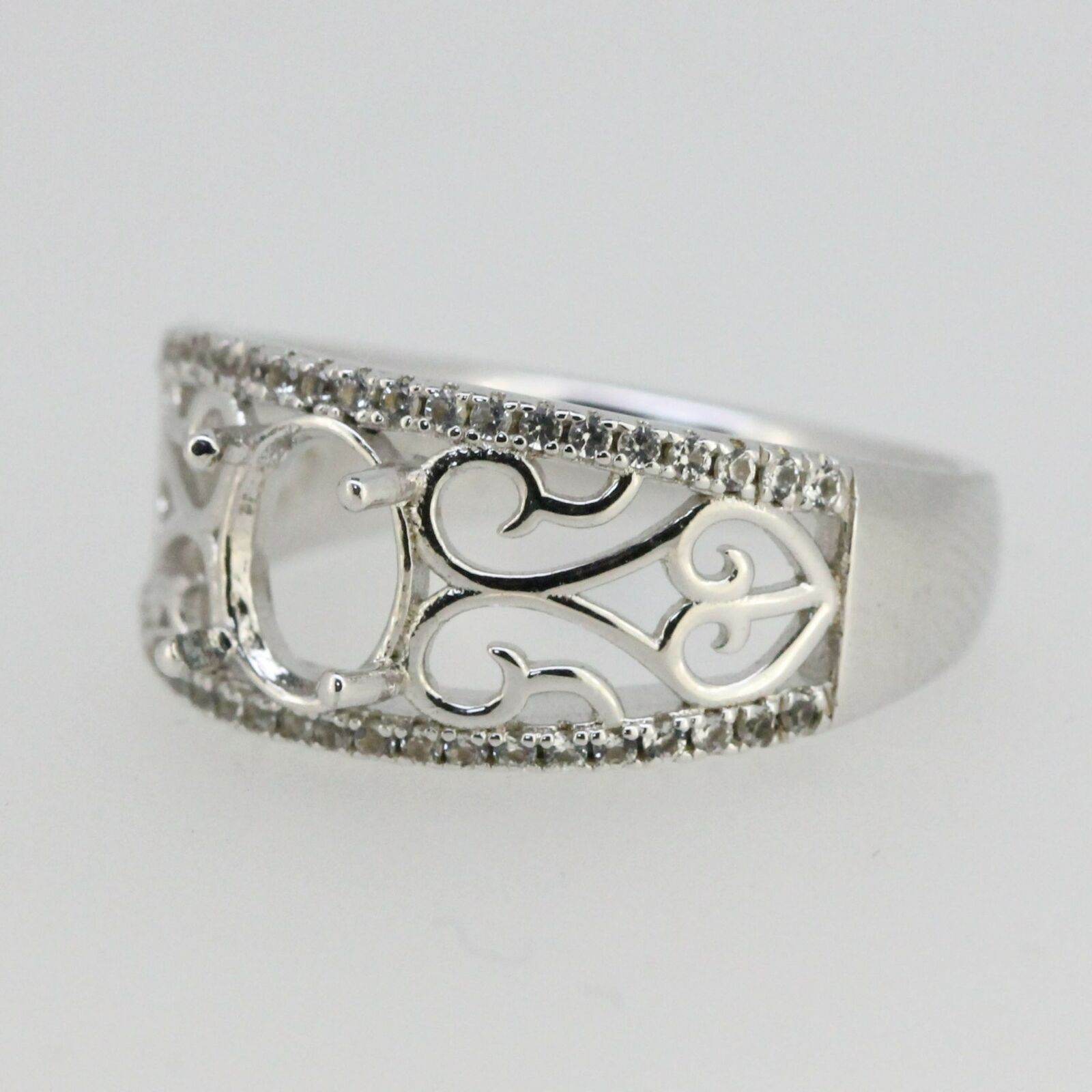 Vintage Repro Sterling Silver Semi Mount Ring Setting Oval OV 8x6mm Wh - Syzjewelry