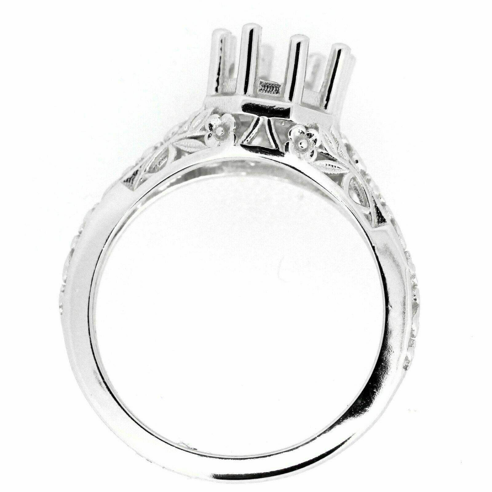 Art Deco Style Sterling Silver Semi Mount Ring Setting Round RD 6x6mm - Syzjewelry