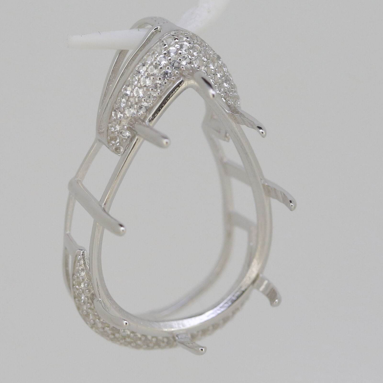 Sterling Silver Semi Mount Pendants Setting PE 24x18mm White Topaz - Syzjewelry