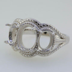 Sterling Silver Semi Mount Ring Setting Oval OV 10X8mm 8x6mm 3 stones Solid - Syzjewelry