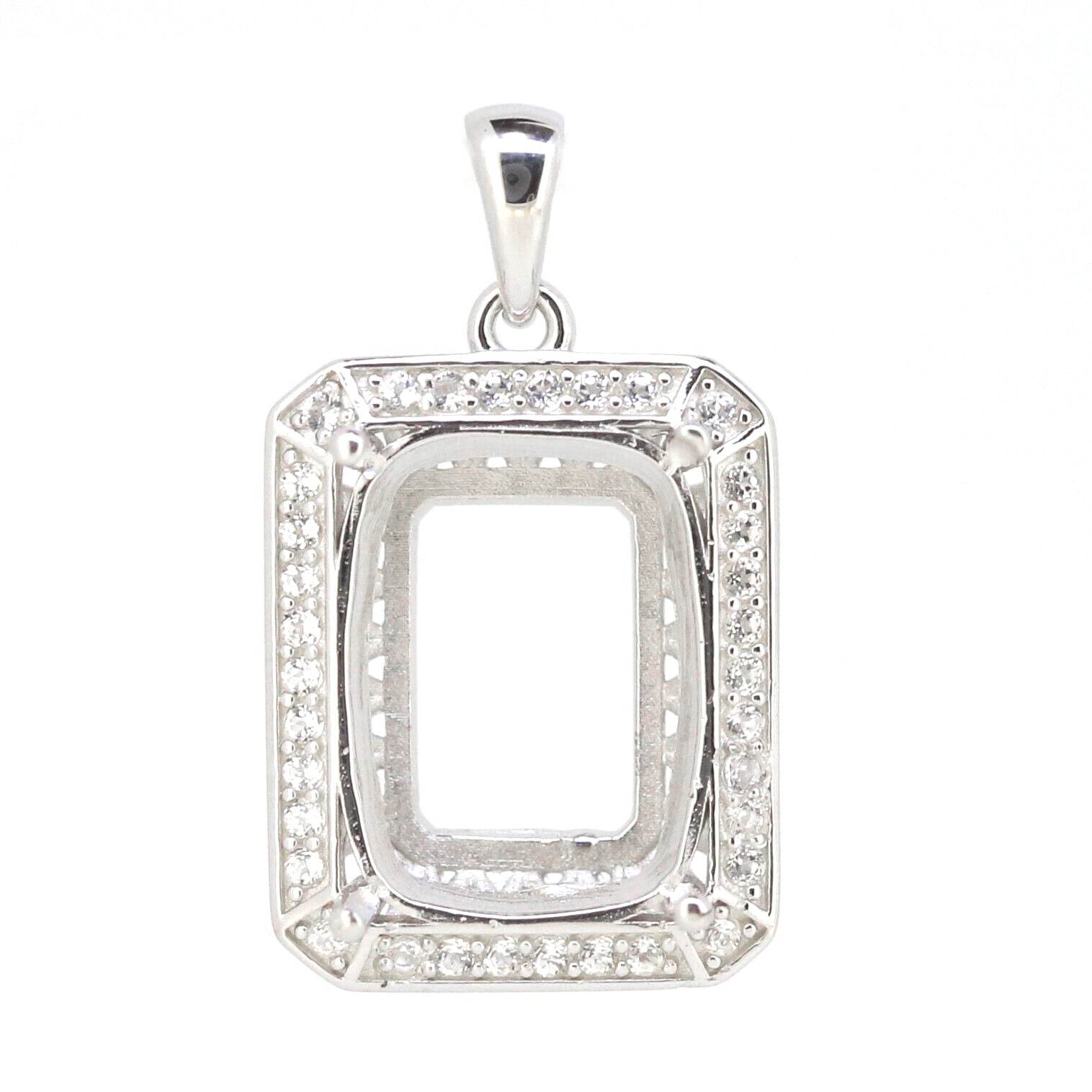 Sterling Silver Semi Mount Pendants Setting Cushion CU 16x12mm Halo Wh - Syzjewelry