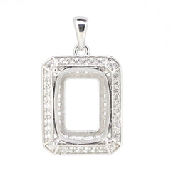 Sterling Silver Semi Mount Pendants Setting Cushion CU 16x12mm Halo Wh - Syzjewelry
