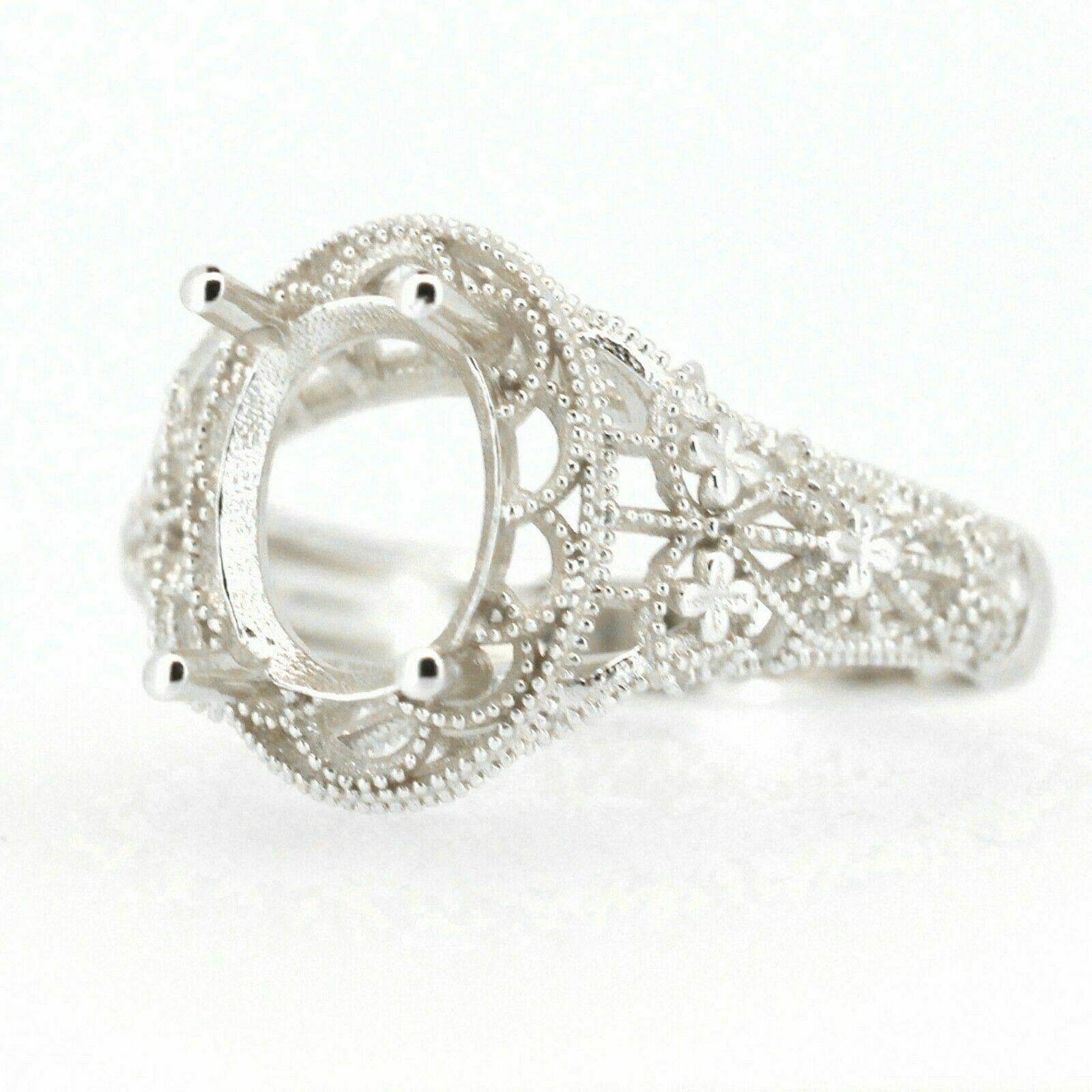 Filigree Sterling Silver Semi Mount Ring Setting Oval OV 9x7mm Vintage Repro - Syzjewelry