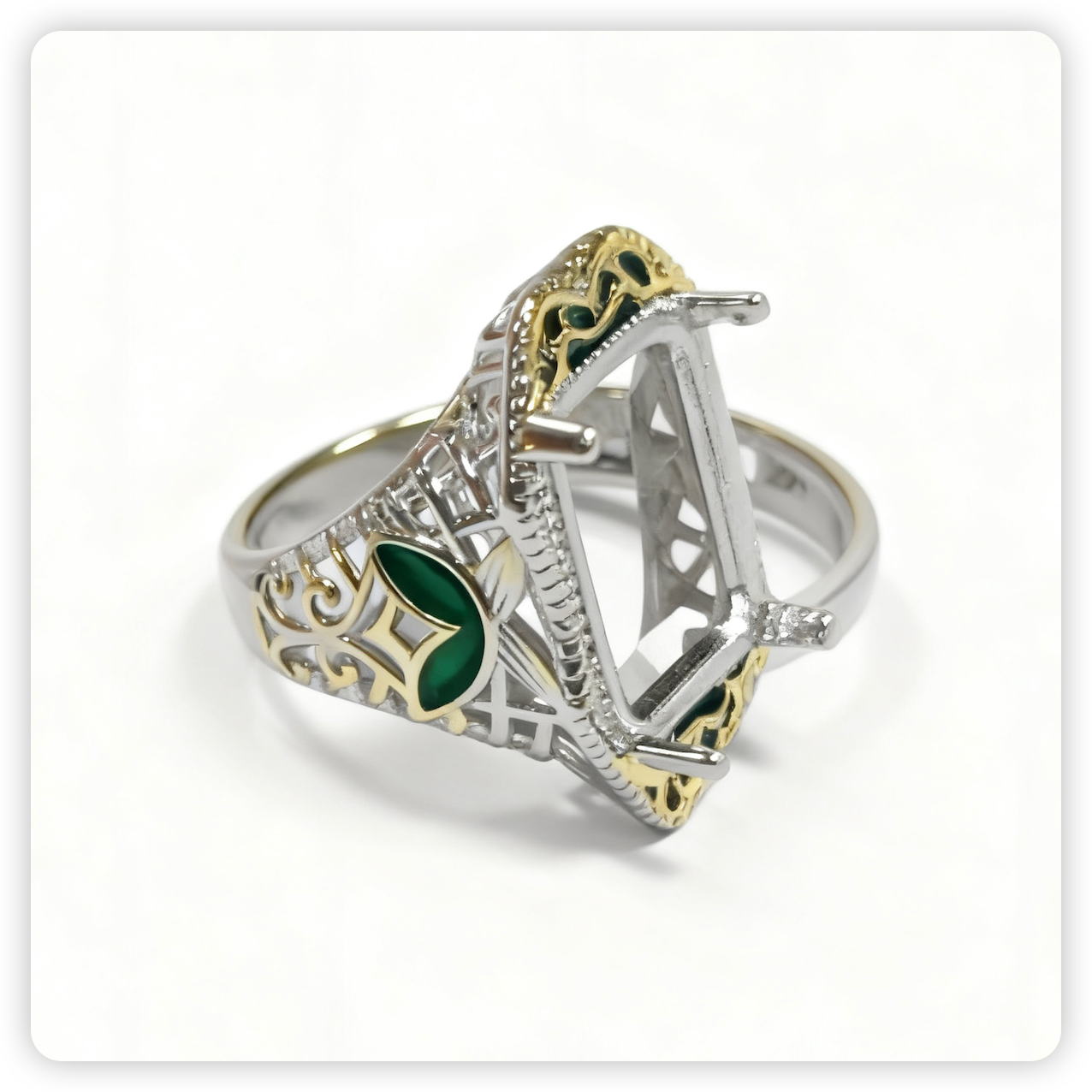 Customized Sterling Silver Semi Mount Ring Setting OCT Emerald 12x10mm Vintage Style Syzjewelry